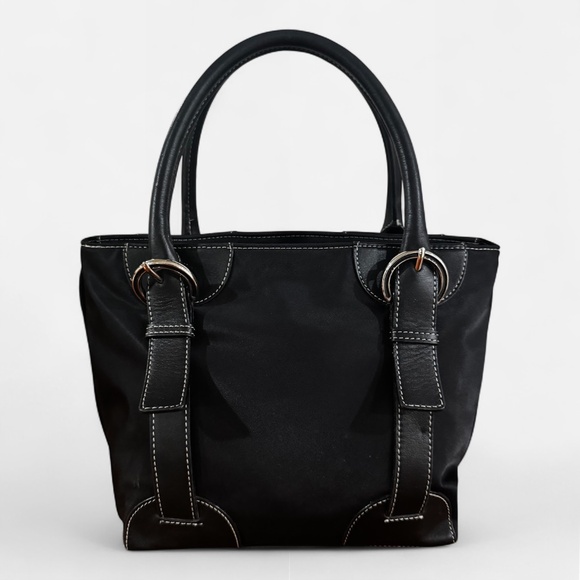 Furla Handbags - Furla Women's Black Nylon Leather Trim Mini Tote Bag Purse Handbag